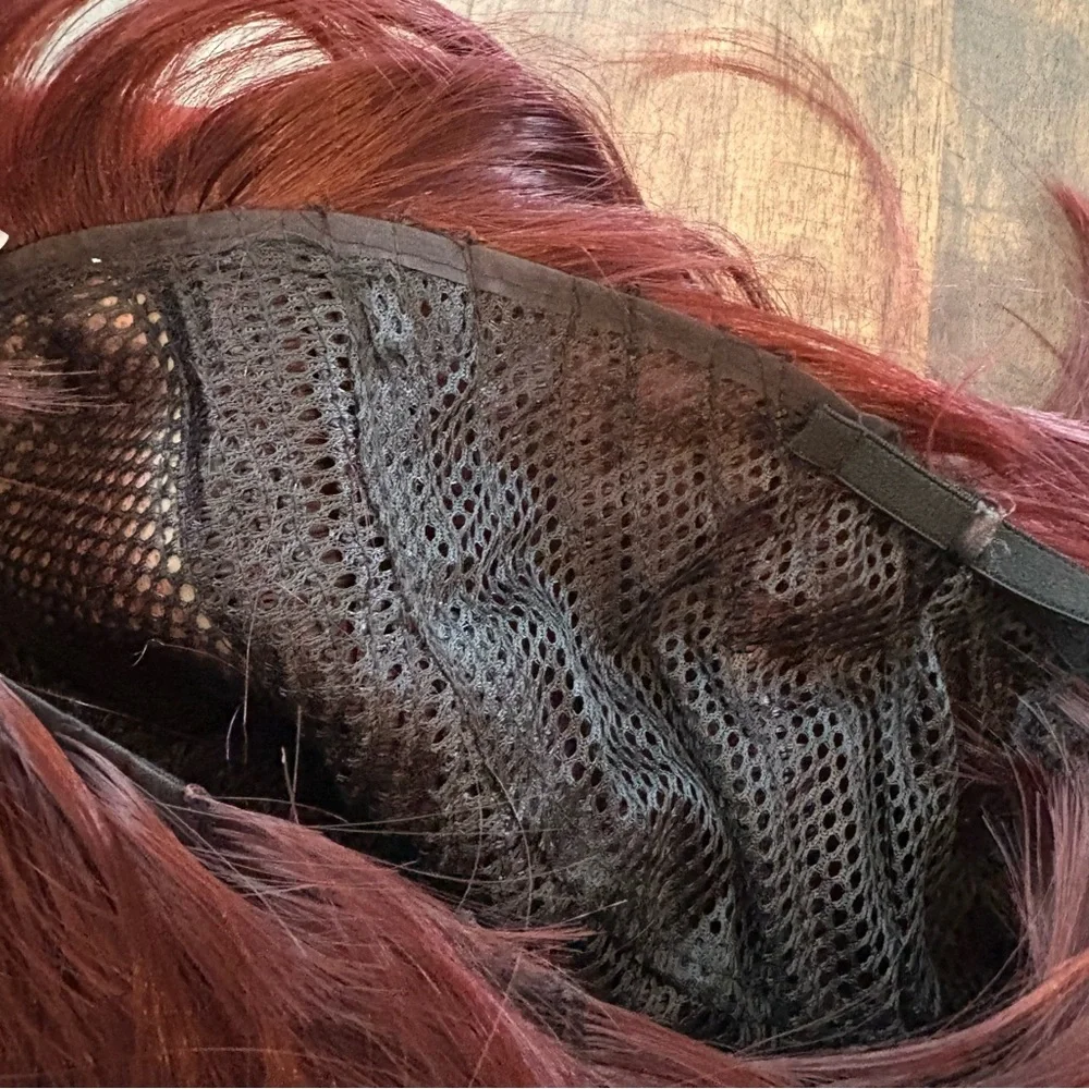 RED Shoulder Length Synthetic Bob Wig with Bangs! Partline. Burgandy Red! New!